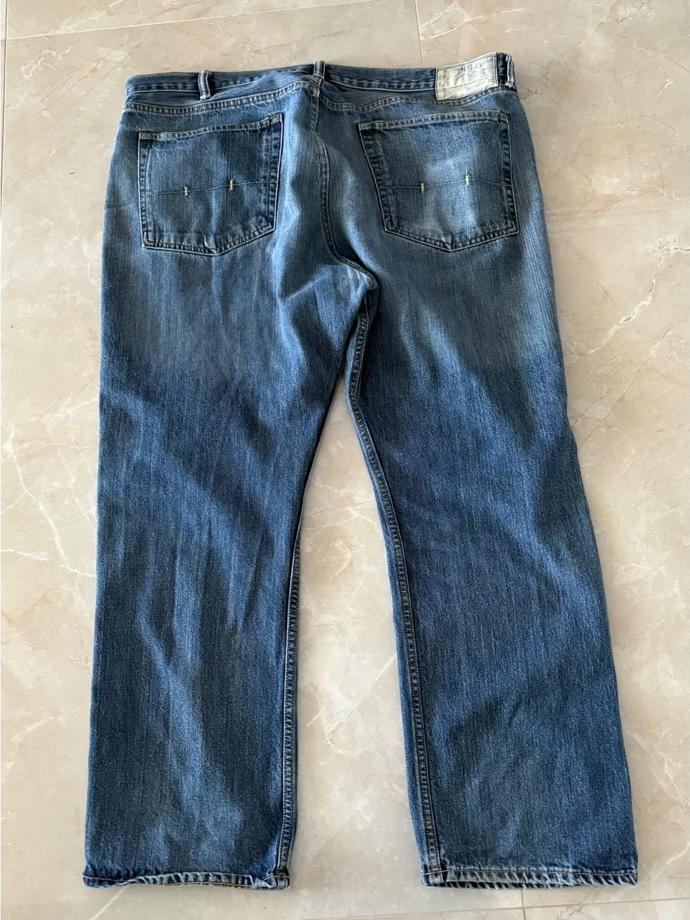Polo Ralph Lauren Men's Vintage 867 Distressed Straight Leg Blue Jeans 40 x 30